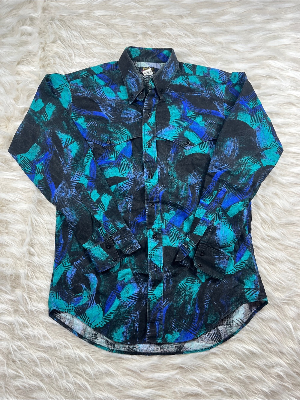 Vintage Ruddock Bros Western Shirt M Abstract MultiColor